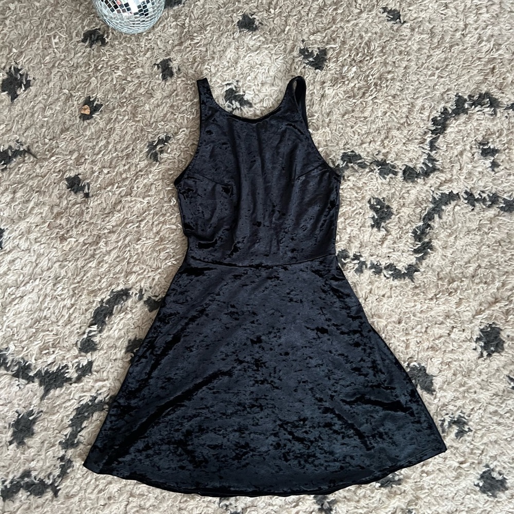 H&M Black Velvet V-Back Mini Dress